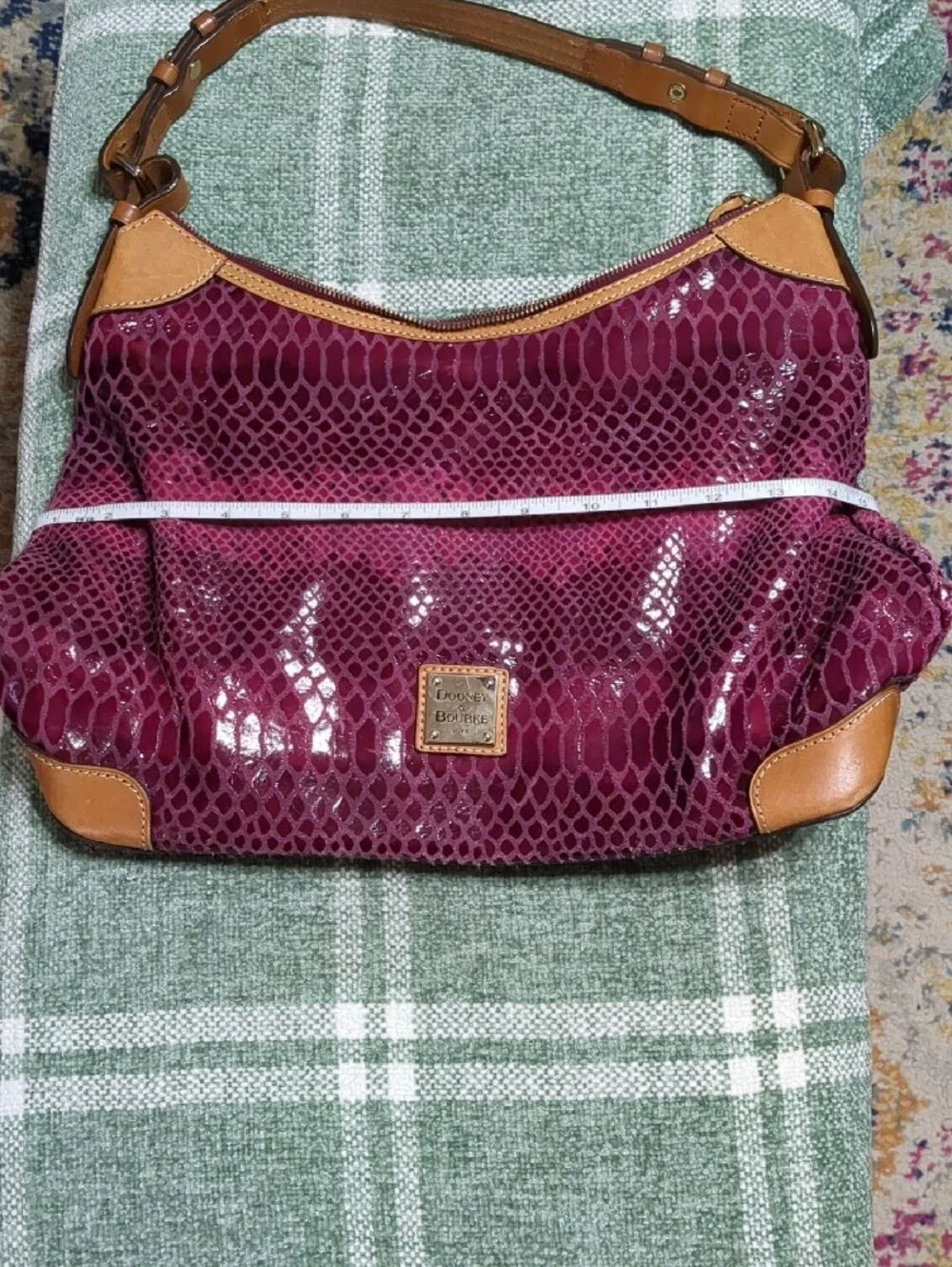 Dooney & Bourke Erica Snake-Embossed Hobo in Magenta with Tan Trim